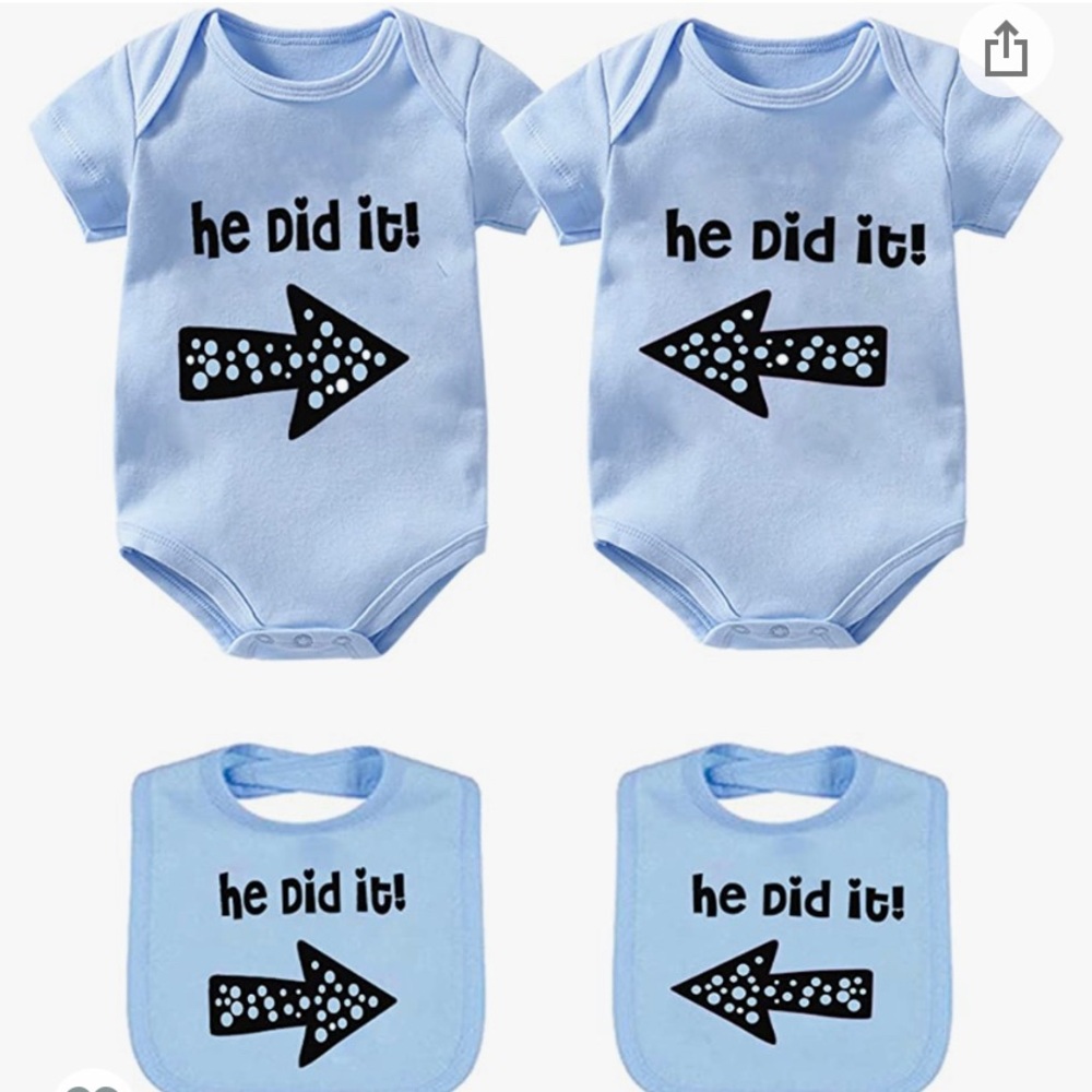 Twin Boys short sleeve onesies w/matching bibs (2)
